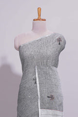 Grey Shade Linen Cotton Saree with Self Border andMatching Plain Blouse