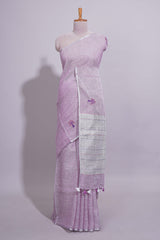 Pink unique motifs design linen cotton saree with self border and plain blouse