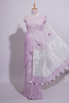 Pink unique motifs design linen cotton saree with self border and plain blouse