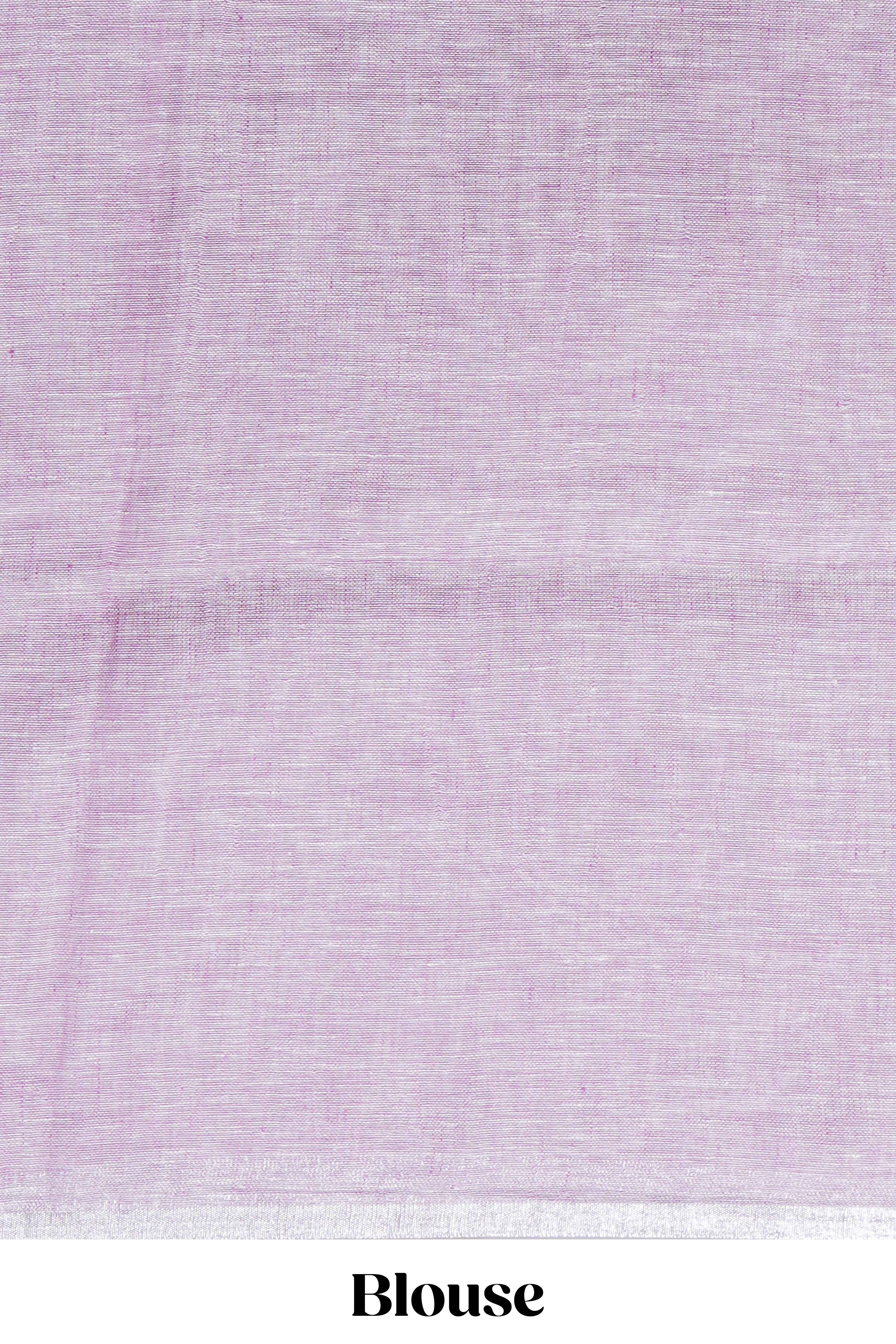 Pink unique motifs design linen cotton saree with self border and plain blouse