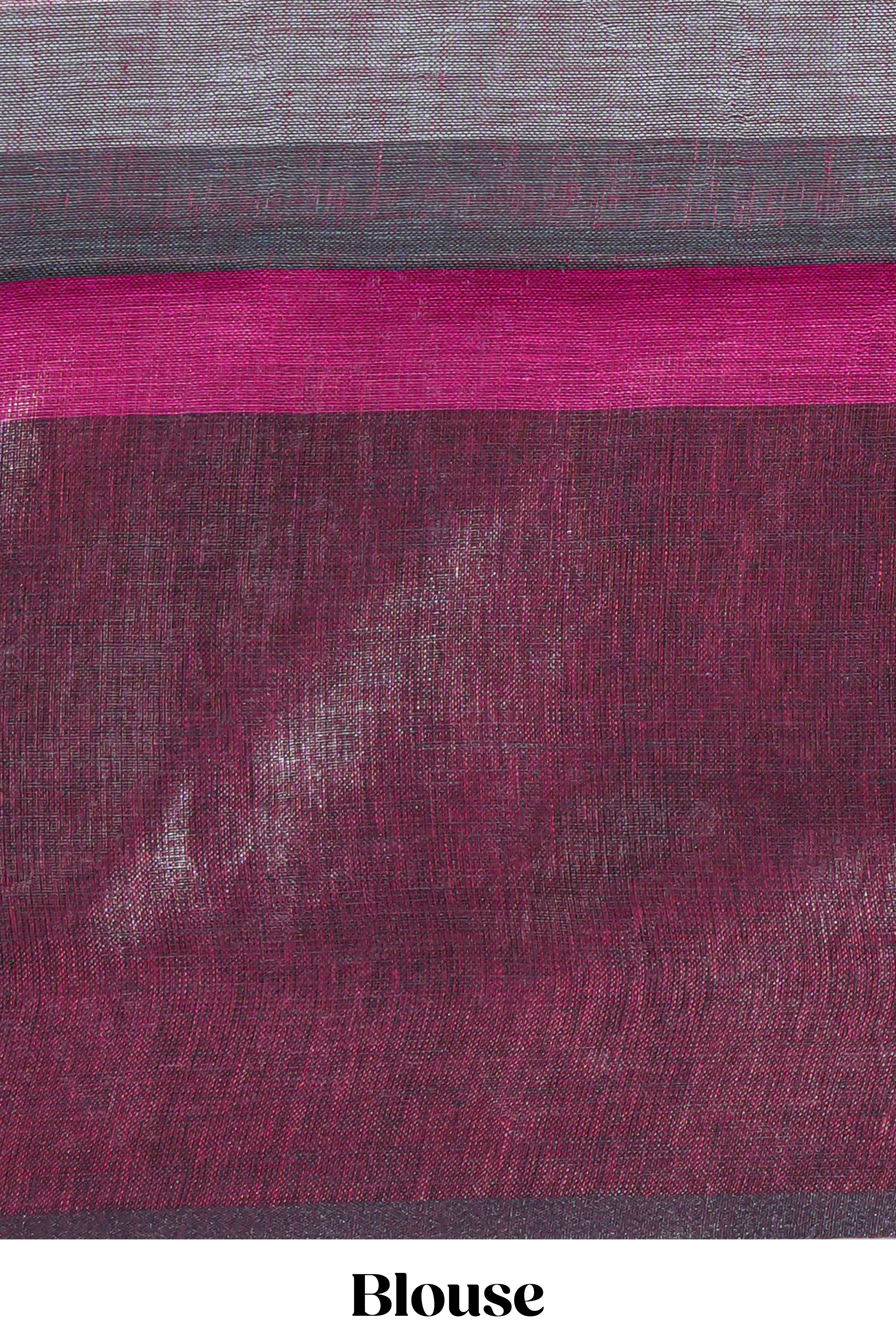 Multicolor Striped Linen Cotton Saree With Multicolor Pallu and Matching Blouse