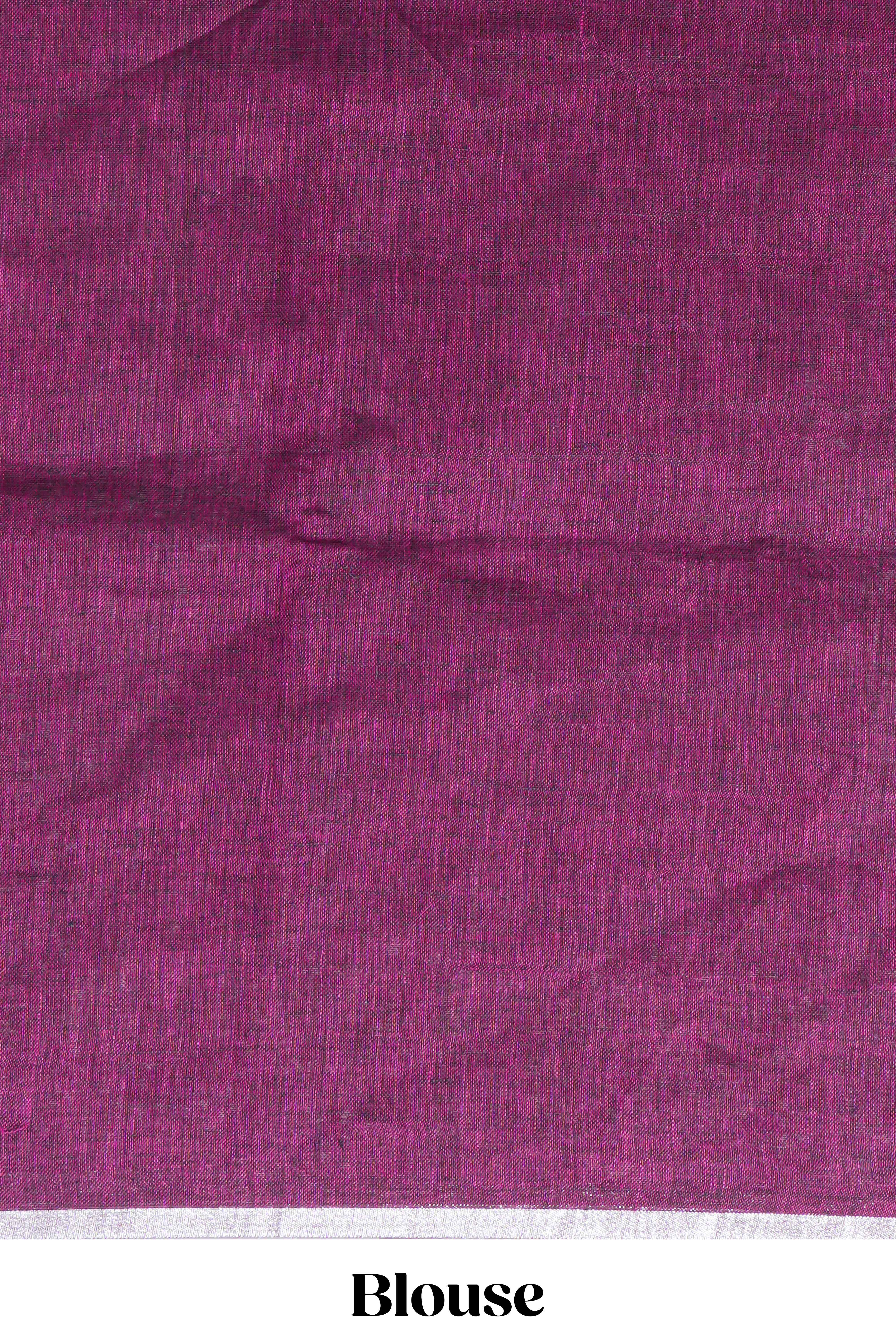 Wine Pink Striped Linen Cotton Saree with Self Border Contrast Pallu and Matching Plain Blouse
