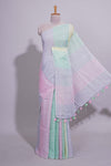 Multicolor plain Linen Cotton Saree with Self Border And Matching Blouse