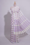 Light Purple Checked Linen Cotton Saree with Matching Pallu and Contrast Blouse