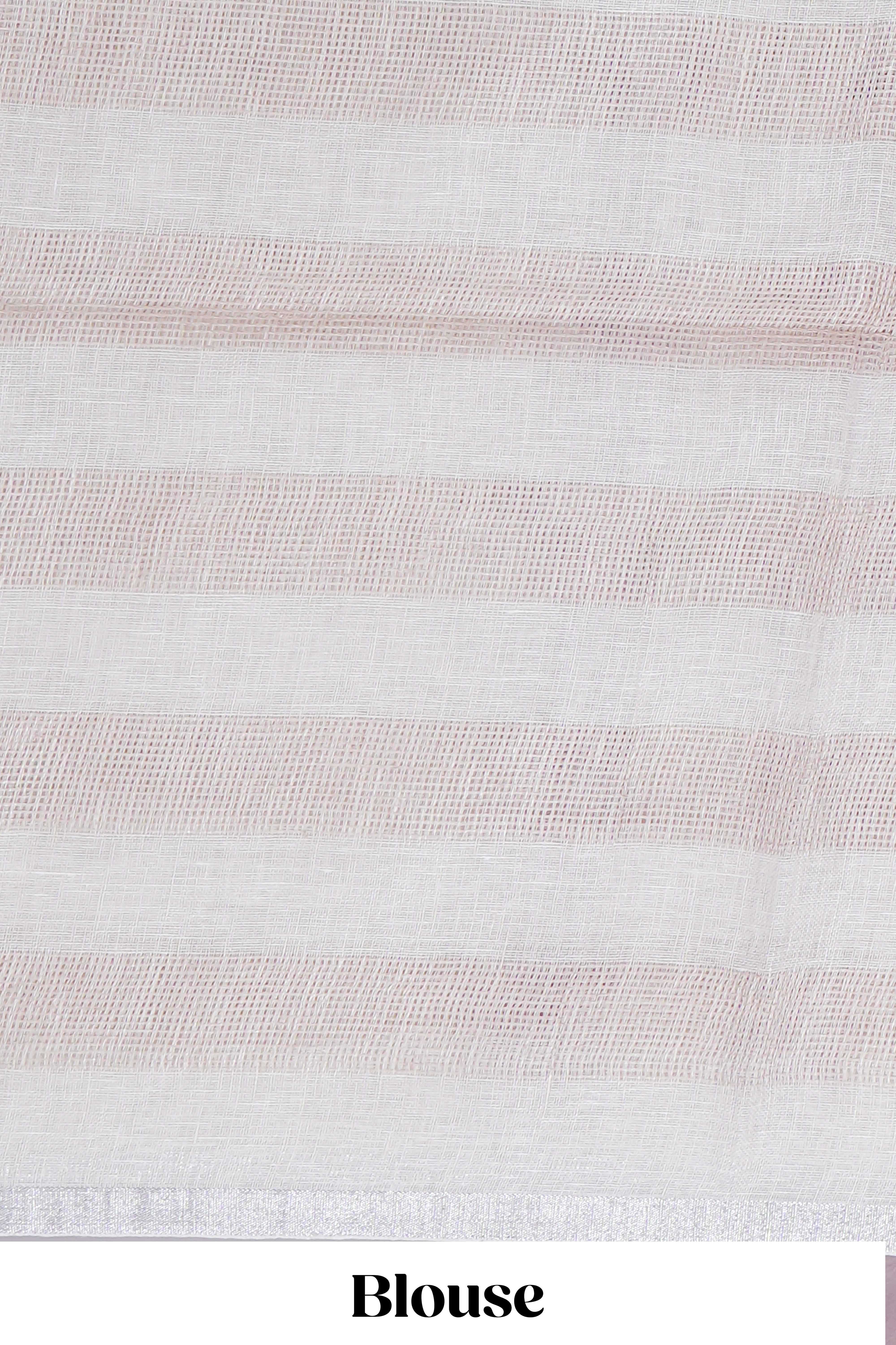 Light Purple Checked Linen Cotton Saree with Matching Pallu and Contrast Blouse