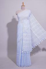 Lavender shade PlainLinen Cotton saree With Matching border and Striped Blouse
