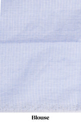 Lavender shade PlainLinen Cotton saree With Matching border and Striped Blouse