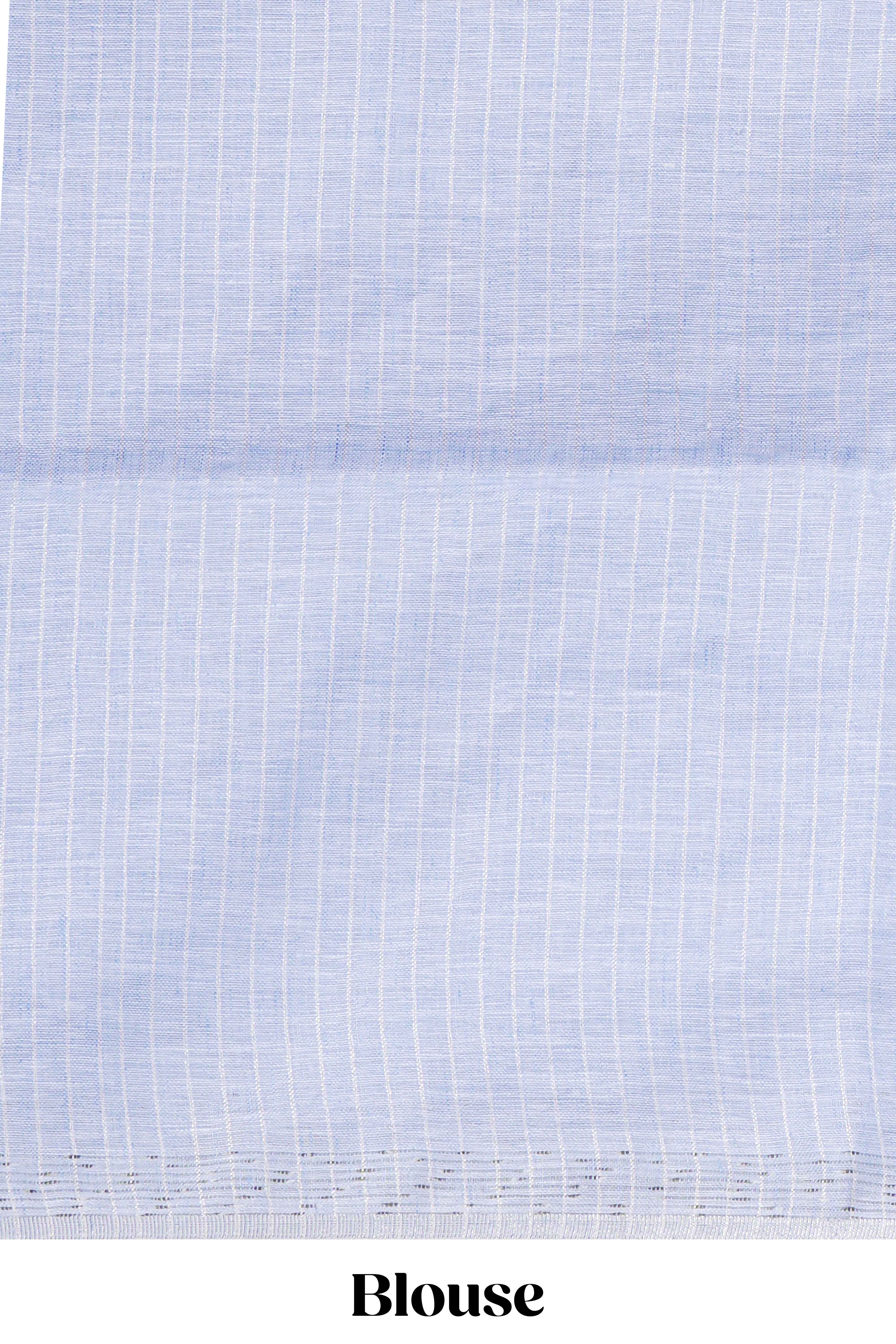 Lavender shade PlainLinen Cotton saree With Matching border and Striped Blouse