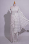Grey shade PlainLinen Cotton saree With Matching border and Striped Blouse