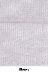 Grey shade PlainLinen Cotton saree With Matching border and Striped Blouse