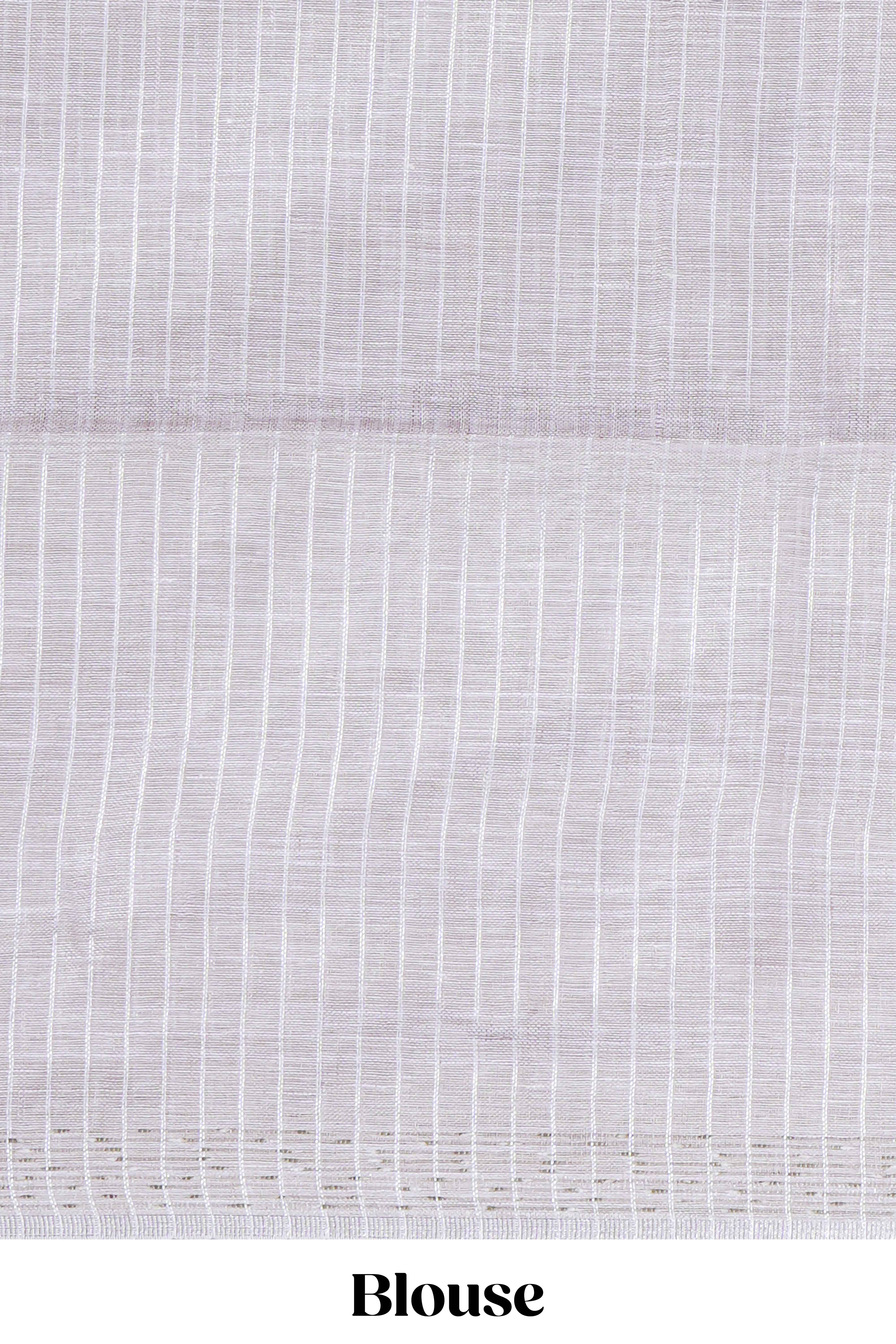 Grey shade PlainLinen Cotton saree With Matching border and Striped Blouse