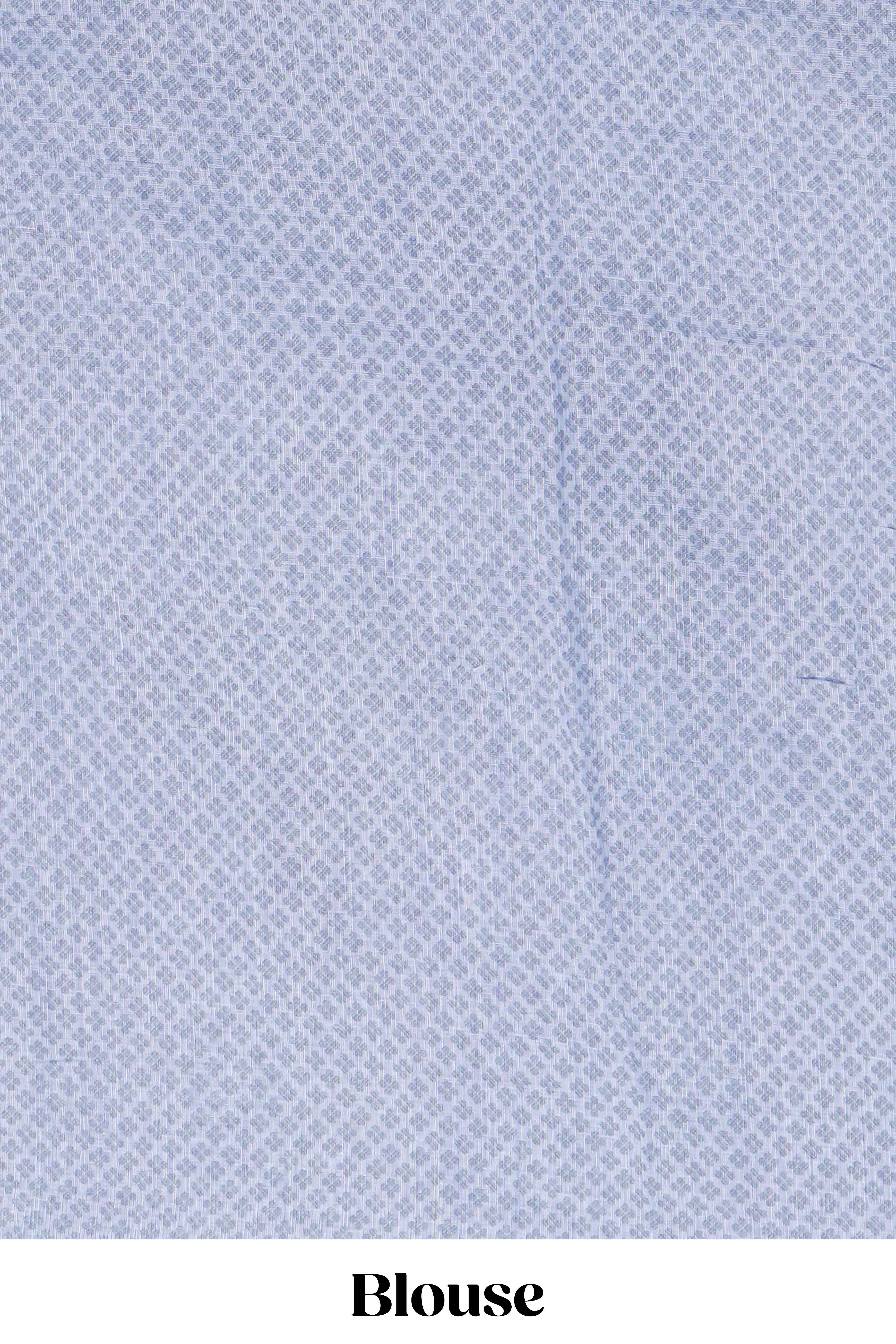 Indigo blue linen saree tiny motifs and sequin with scalloped border and matching blouse