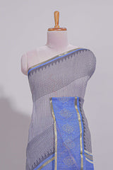 checked body linen saree with contrast border and pallu along with contrast printed blouse