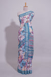 Floral printed linen cotton saree with contrast zariborder and geometric pallu along with matching blouse