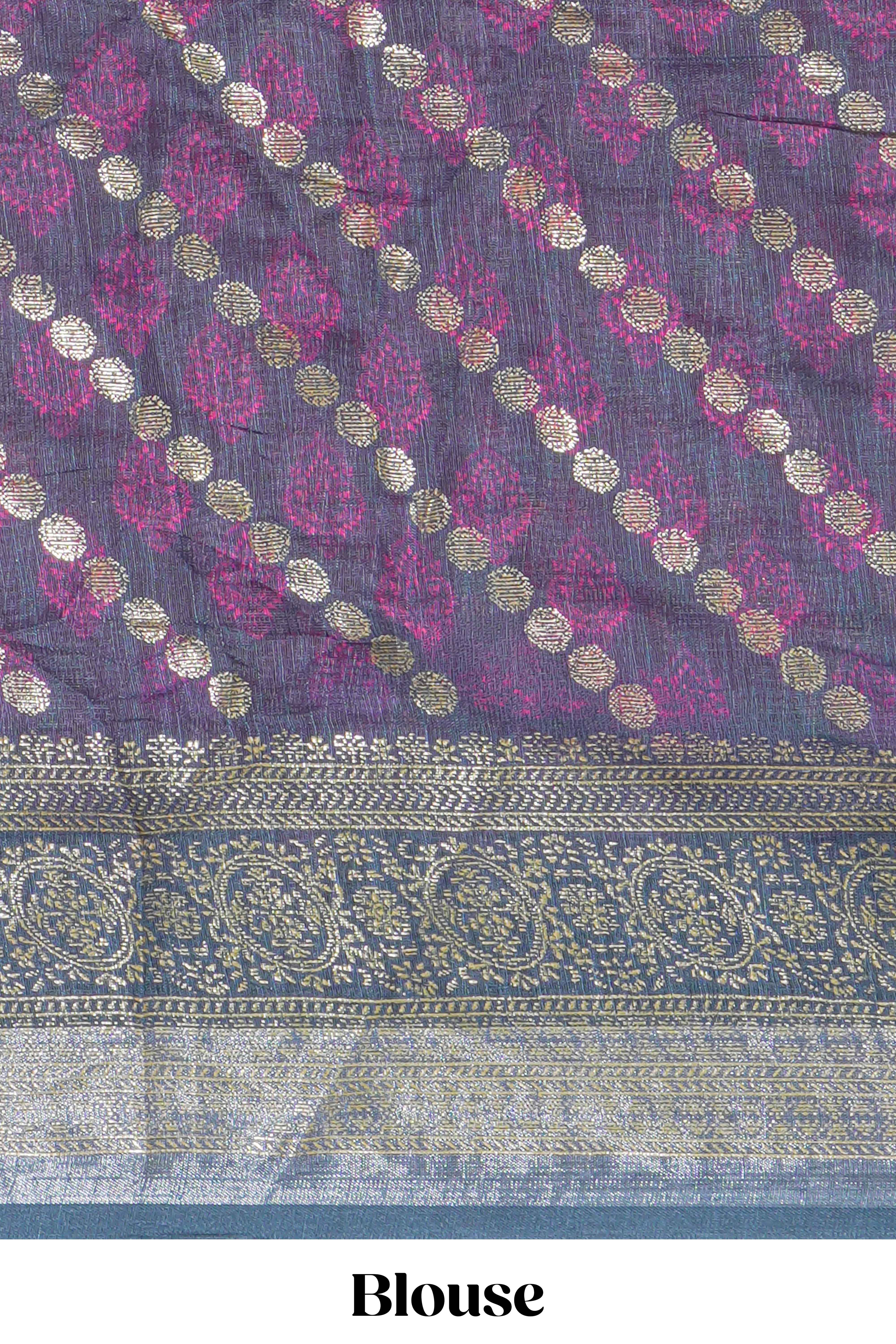 Pink colour linen cotton saree with zari striped body and contrast border with geometric pallu along with contrast blouse