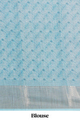 Ivory Floral linen cotton saree with contrast zariborder and self pallu along with contrast blouse