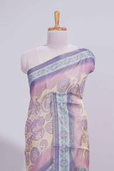 Beige colour linen cotton saree with geometric design body and contrast border with geometric pallu along with matching blouse