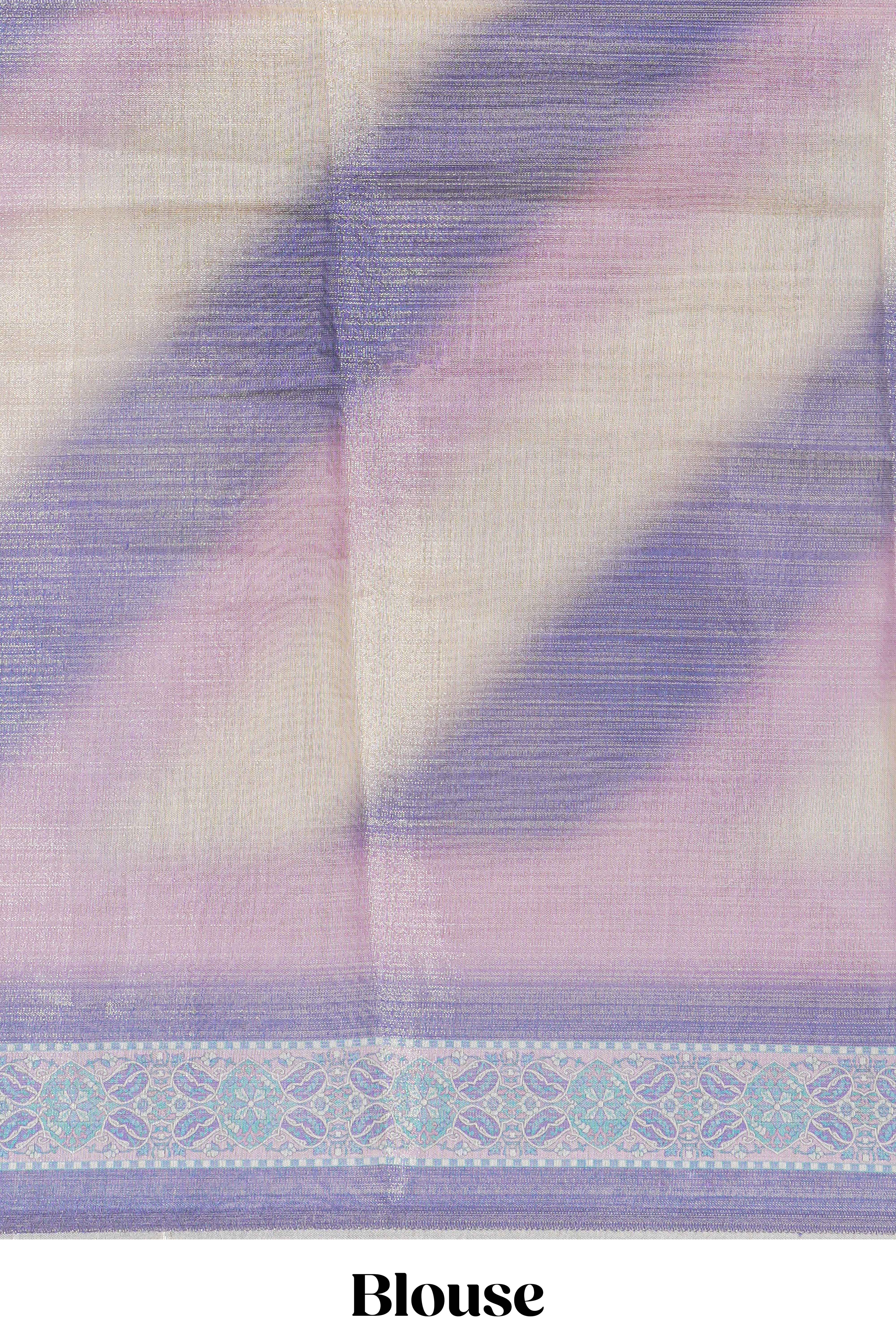 Beige colour linen cotton saree with geometric design body and contrast border with geometric pallu along with matching blouse