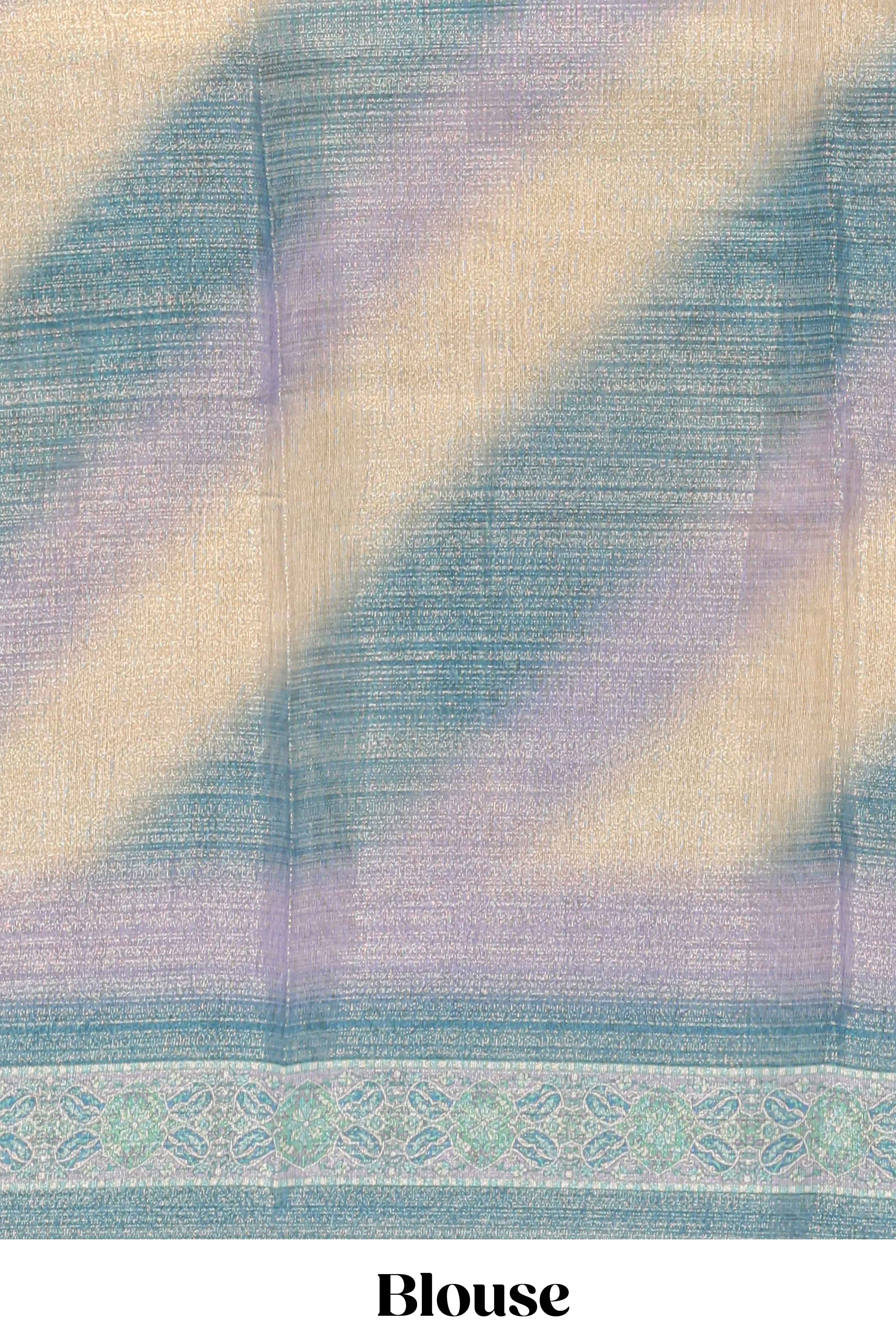 Beige colour linen cotton saree with geometric design body and contrast sea green border with geometric pallu along with matching blouse