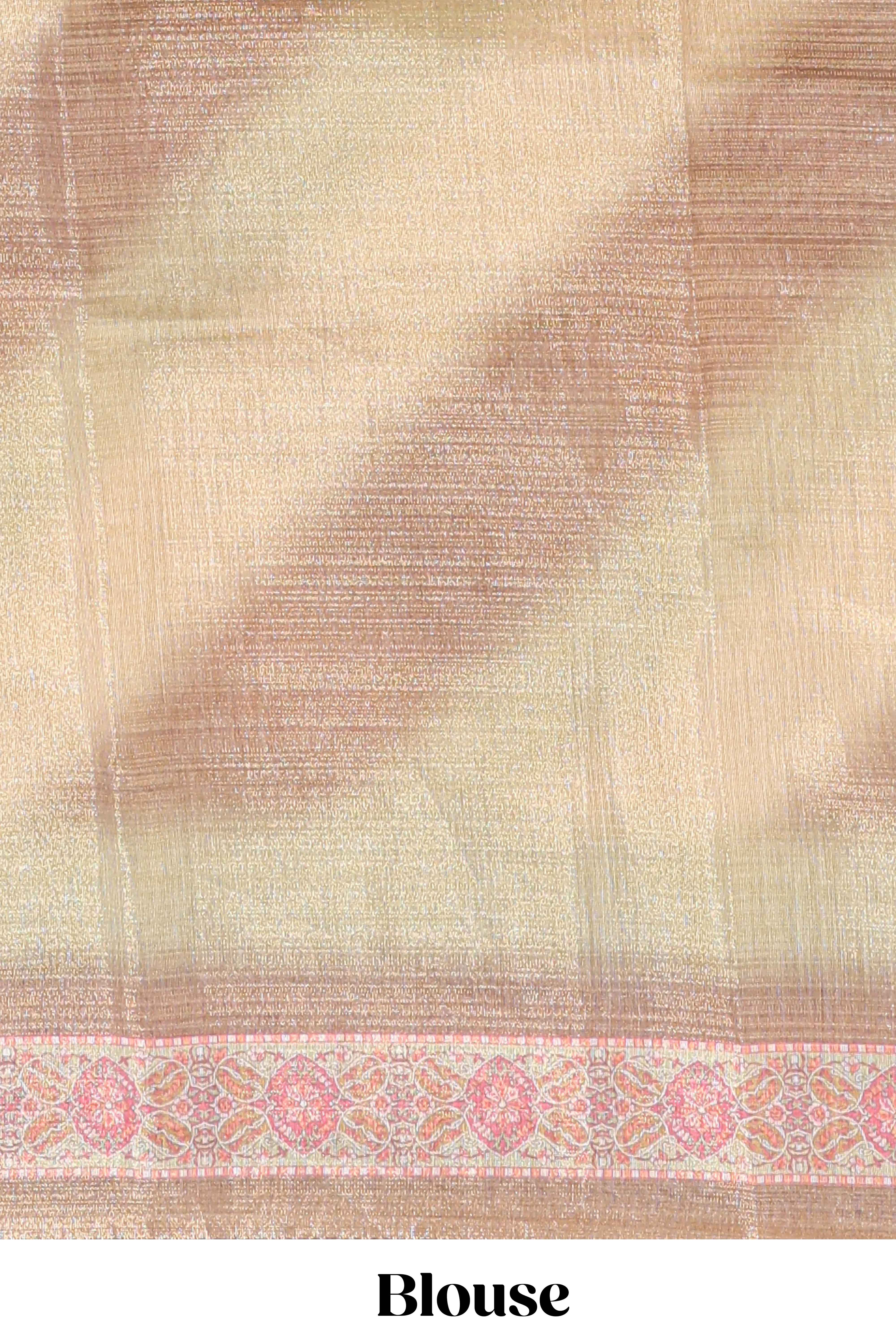 Beige geometric motifs design linen cotton saree with contrast border and matching blouse