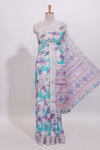 White unique designed linen cotton saree with self zari border and mathing blouse