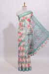 Multicolor floral designed linen cotton saree with contrast zari border and matching blouse