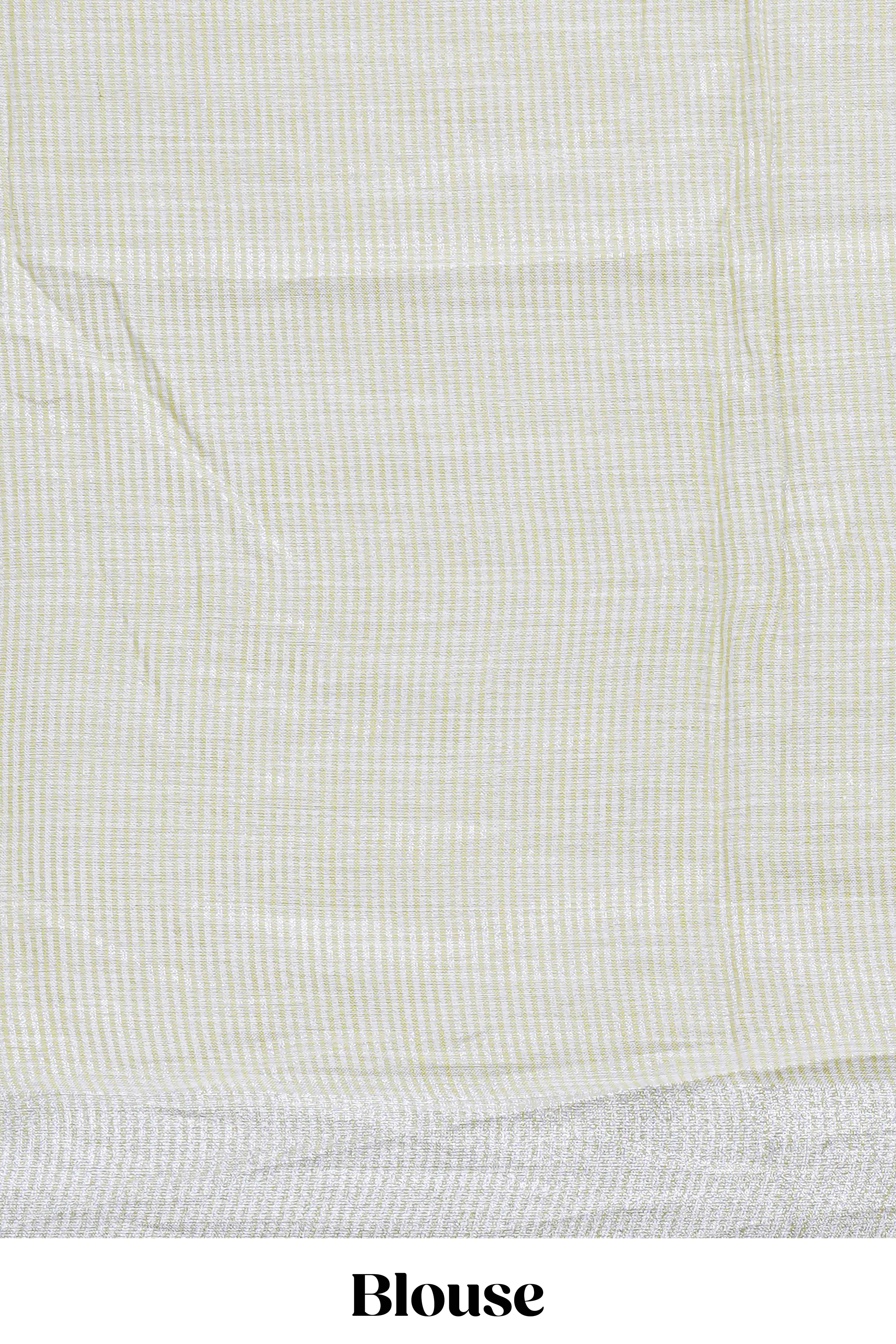 Pastel green floral designed linen cotton saree with self border and matching blouse