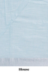Blue zari butta designed linen cotton saree with self border and matching blouse