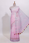 Light pink floral designed linen cotton saree with self border and matching blouse