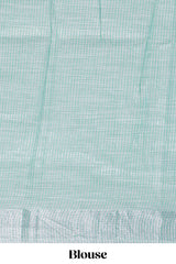 Mint green butta designed linen cotton saree with self zari border and matching blouse