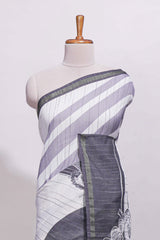 Black and white unique designed linen cotton saree with contrast border and blouse