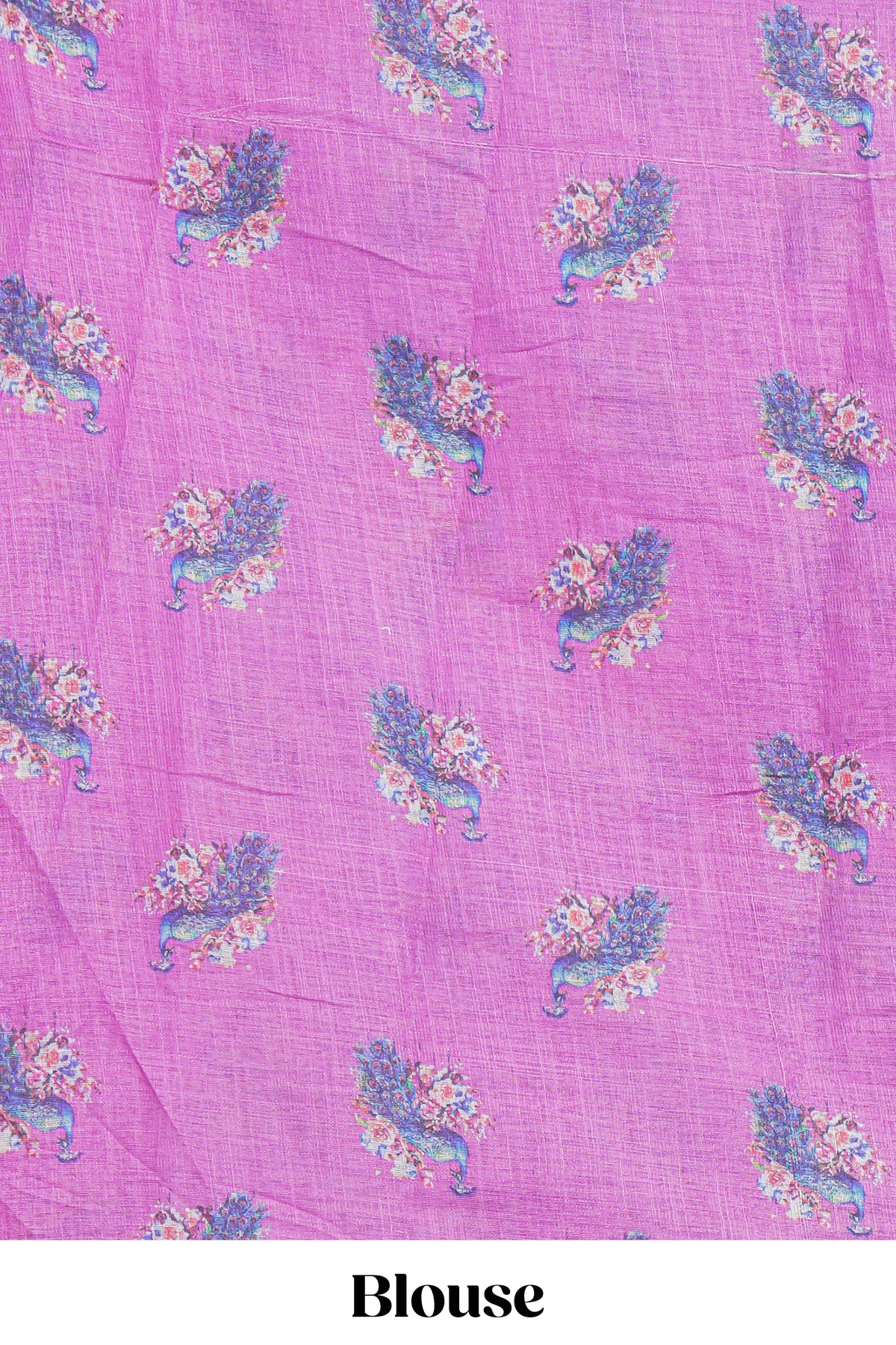 Blule shade peacock motifs linen cotton saree with contrast border and blouse