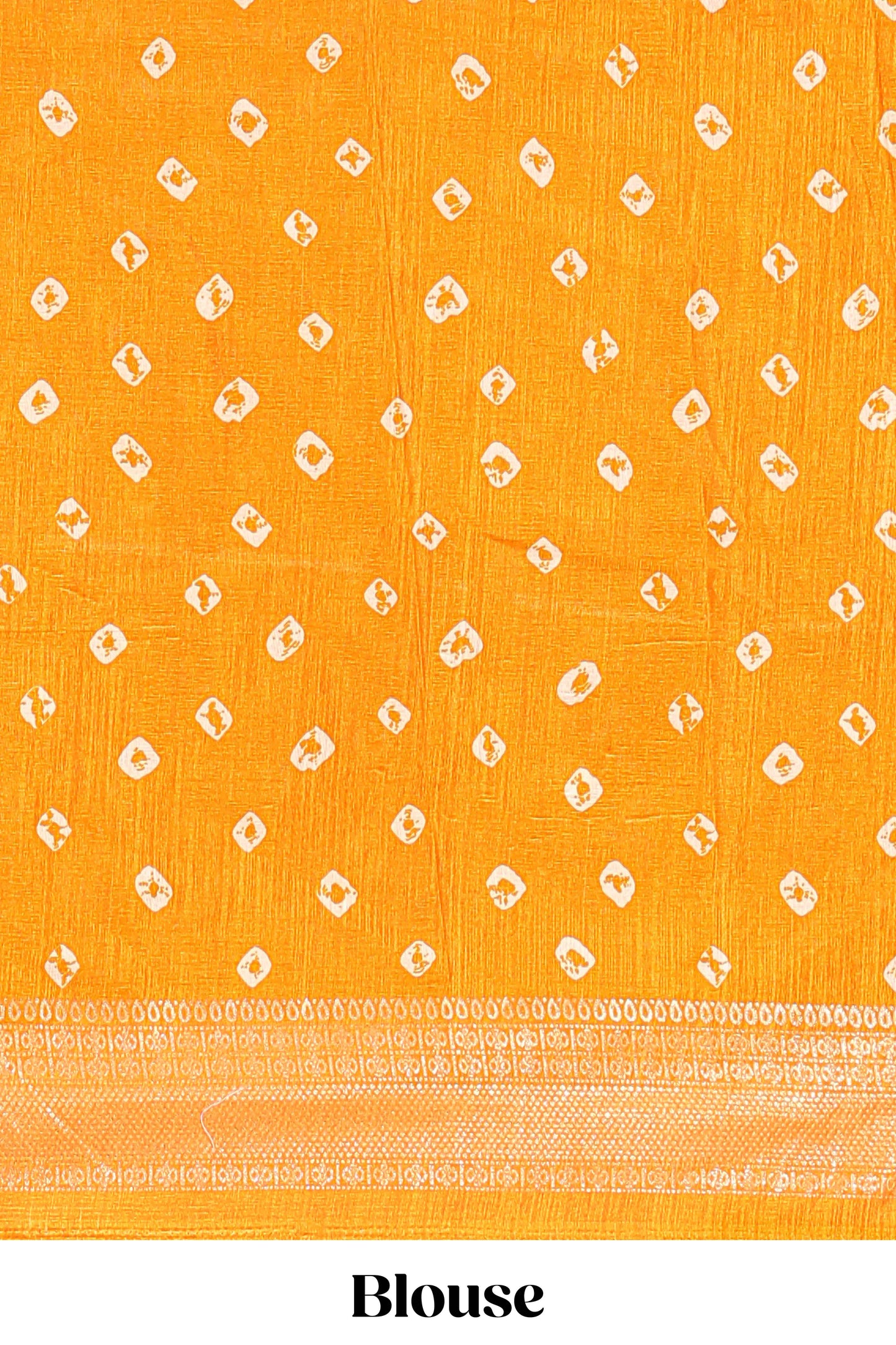 Cream dola silk bandhani designer lehenga with contrast blouse and dhavani