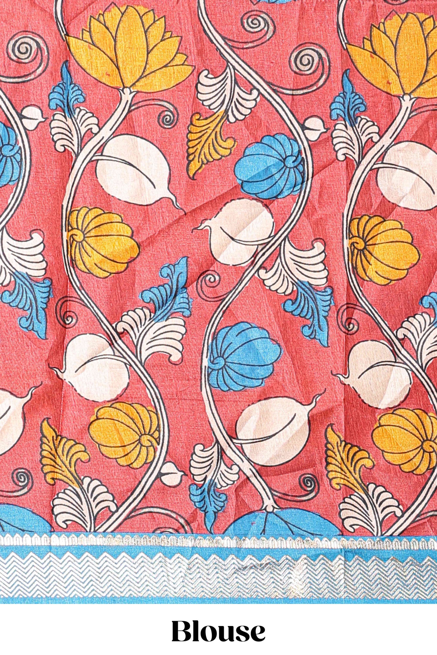 Mustard dola silk birds and floral printed lehenga with contrast blouse and dhavani