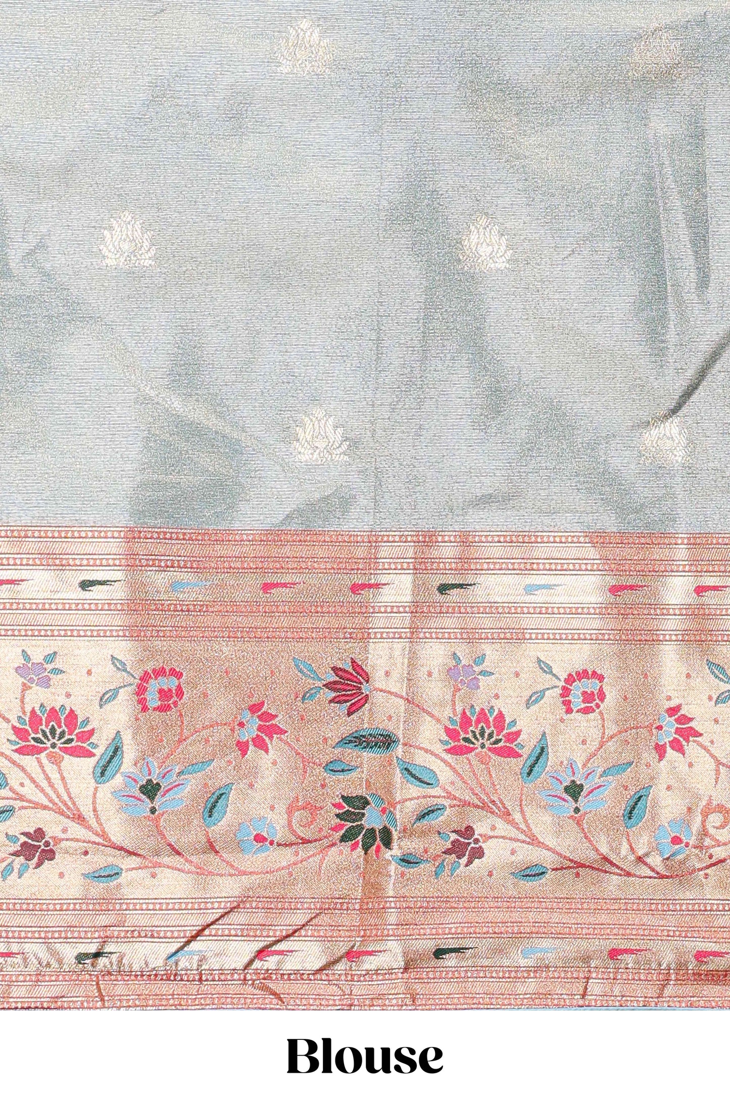 Blue tissue lehenga with floral vines butta design and contrast border dhavani