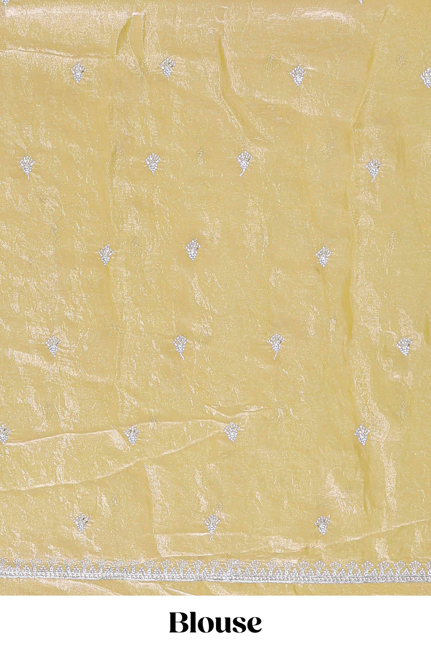 Yellow fendy chiffon lehenga with all over embroidery and stone work, paired with a contrast dhavani