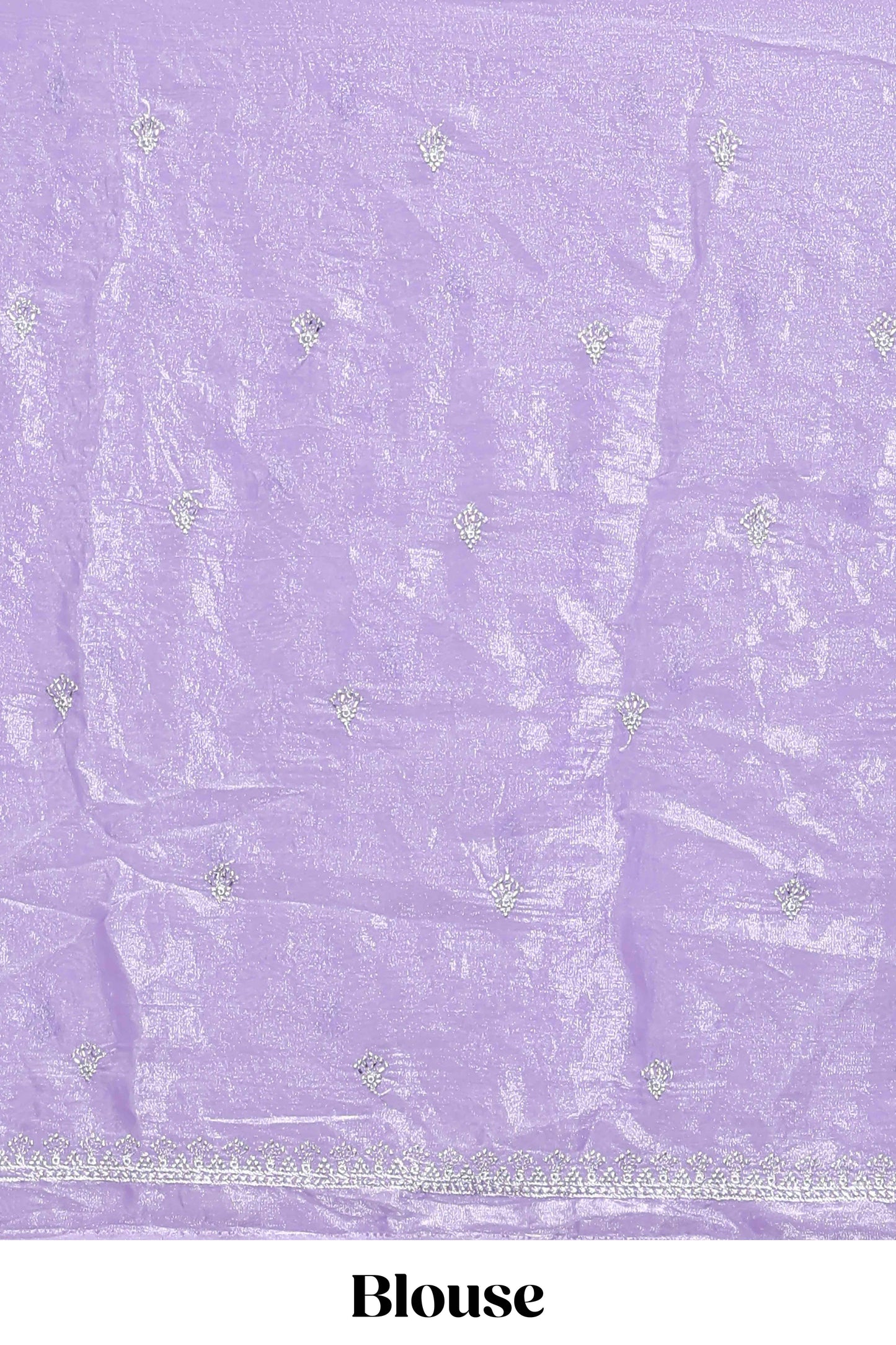 Lavender fendy chiffon lehenga with all over embroidery and stone work, paired with a contrast dhavani