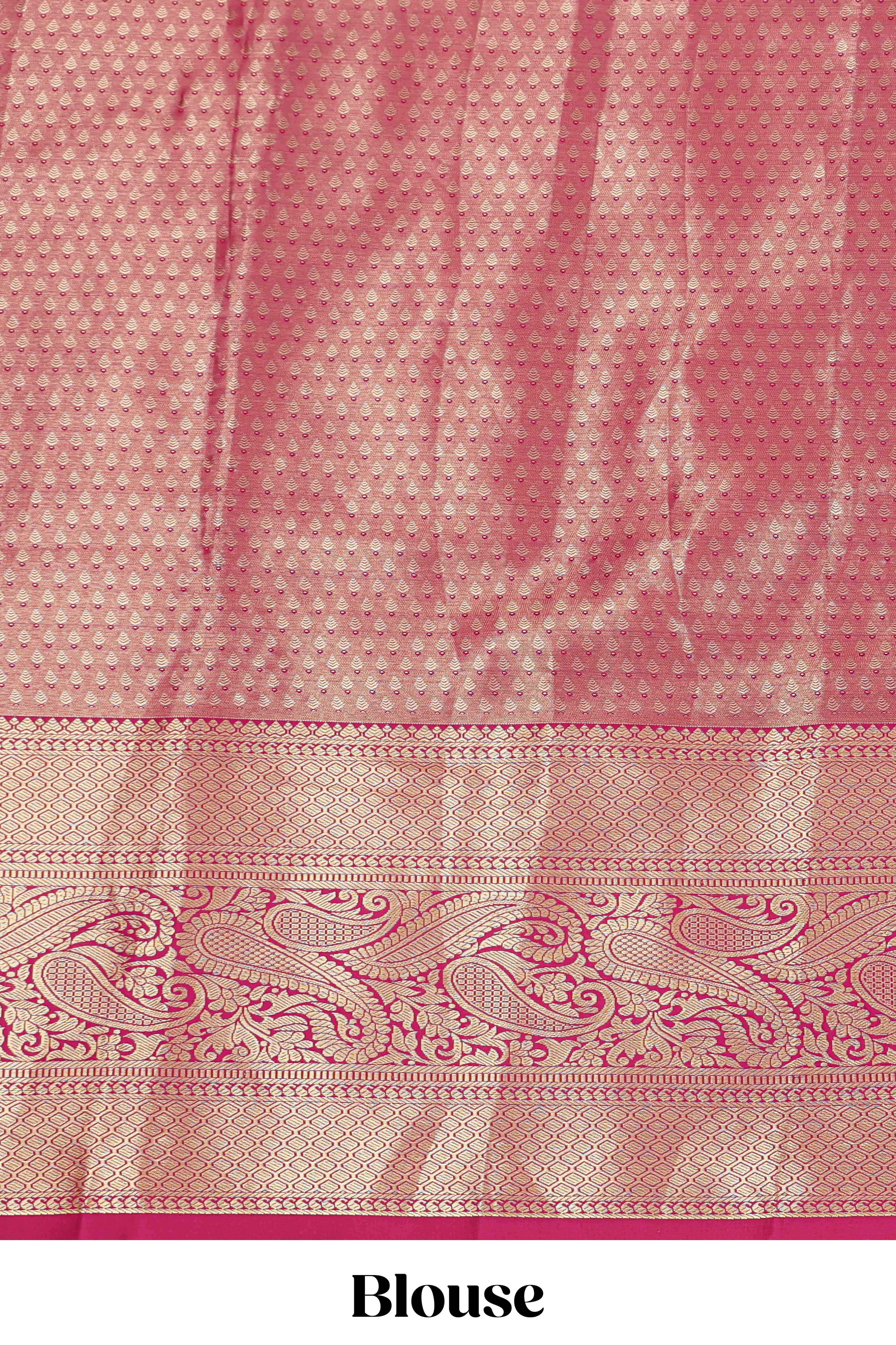 Mustard jacquard floral zari design half saree with contrast zari border and dhavani