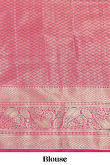 Blue jacquard floral zari design half saree with contrast zari border and dhavani