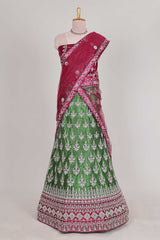 Beautiful net lehenga with intricate embroidery stone work and contrast border paired with a contrast net shawl