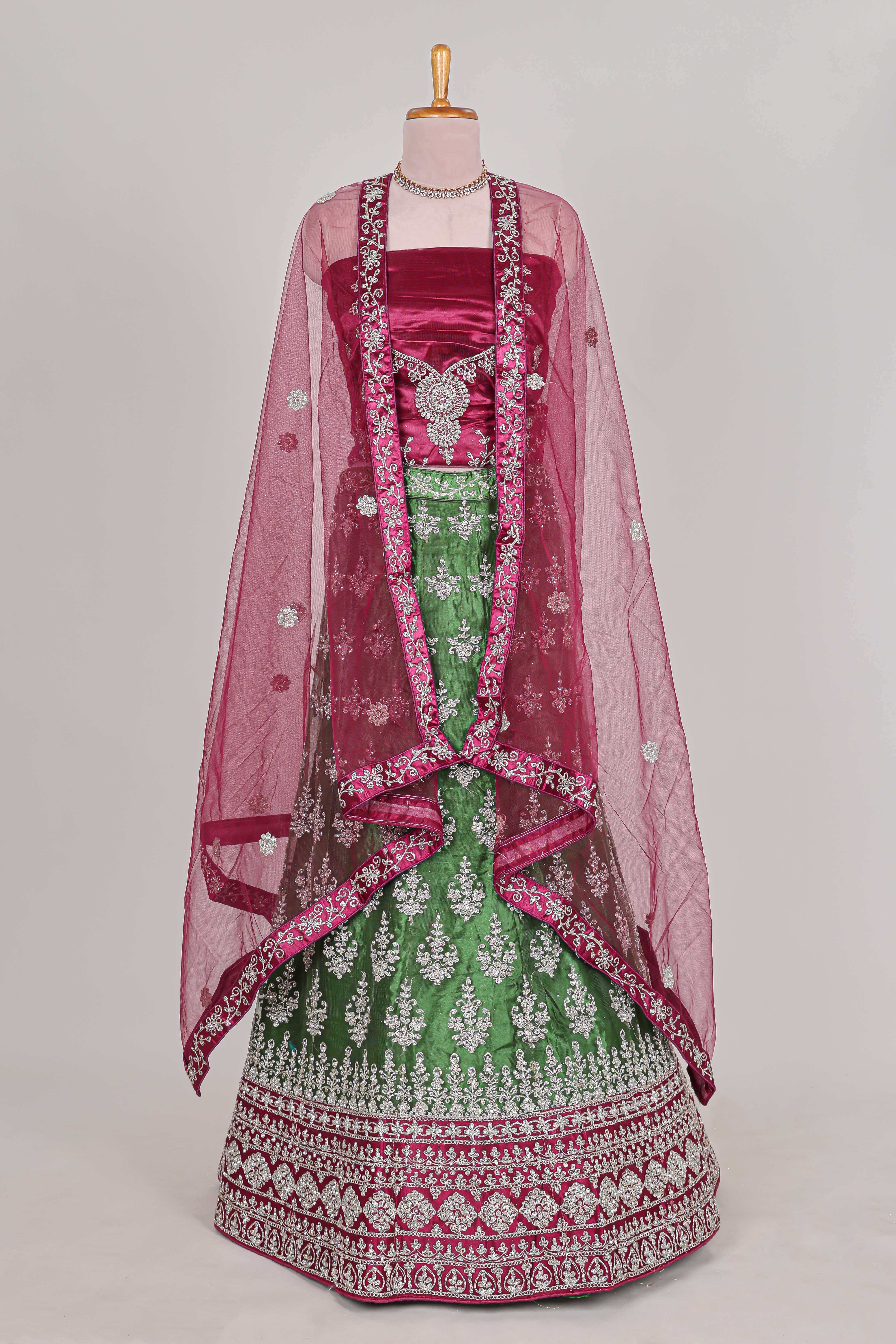 Beautiful net lehenga with intricate embroidery stone work and contrast border paired with a contrast net shawl