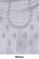 Silver colour net lehenga featuring delicate embroidery stone work with a borderless design paired with a matching self shawl