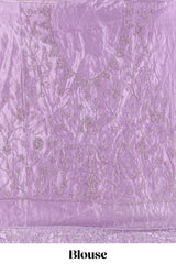 Lavender net lehenga featuring delicate embroidery with a borderless design paired with a matching self shawl