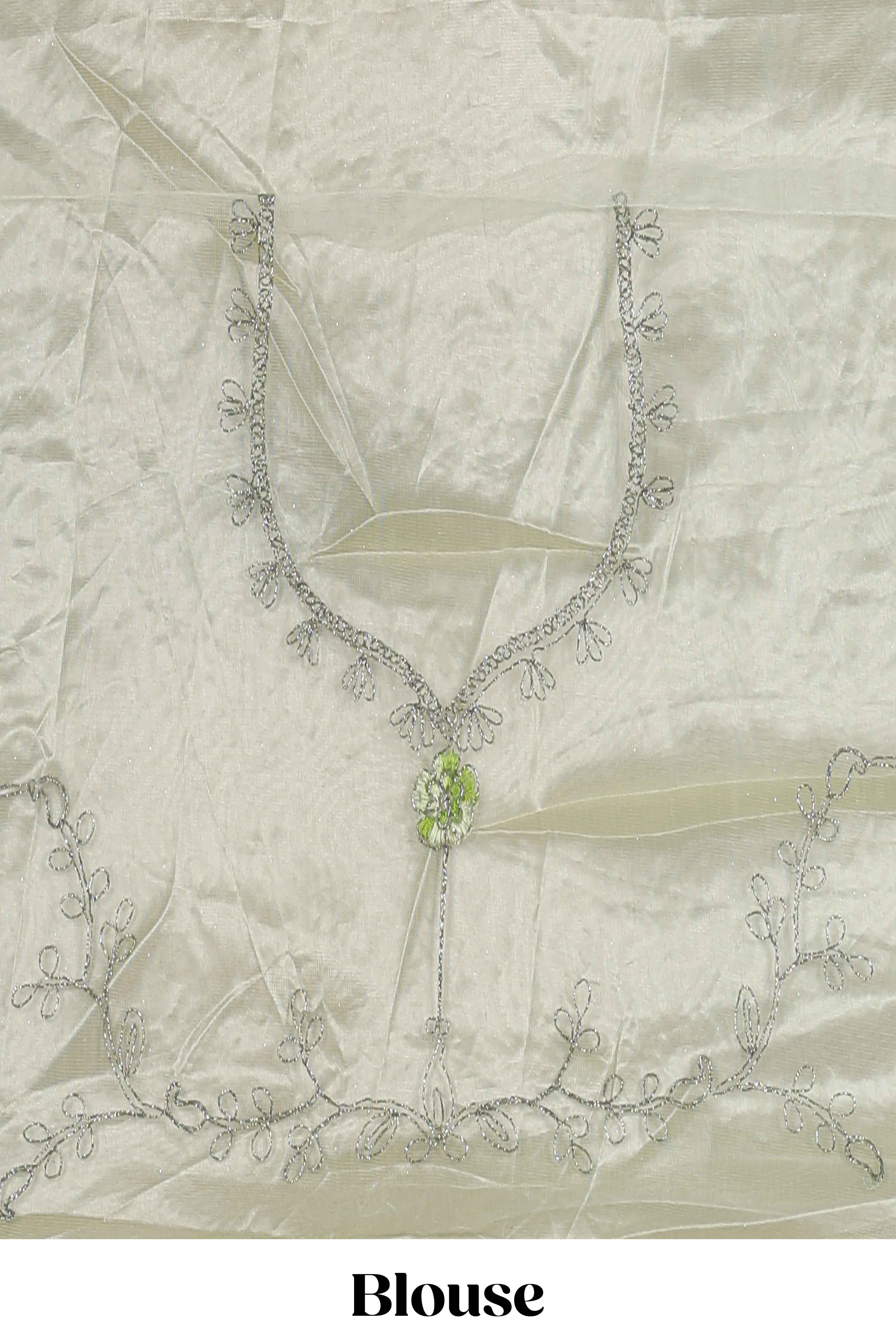powder green net lehenga featuring delicate embroidery with a borderless design paired with a matching self shawl