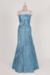 Blue colour net lehenga featuring delicate embroidery with a borderless design paired with a matching self shawl