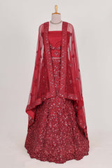 Beautiful net lehenga adorned with intricate embroidery Paired with a matching net shawl perfect for weddings and special occasions