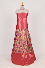 Pink colour eleganttissue lehenga featuring intricate thread weaving details with a beautiful contrast border Paired with a brocadeshawl