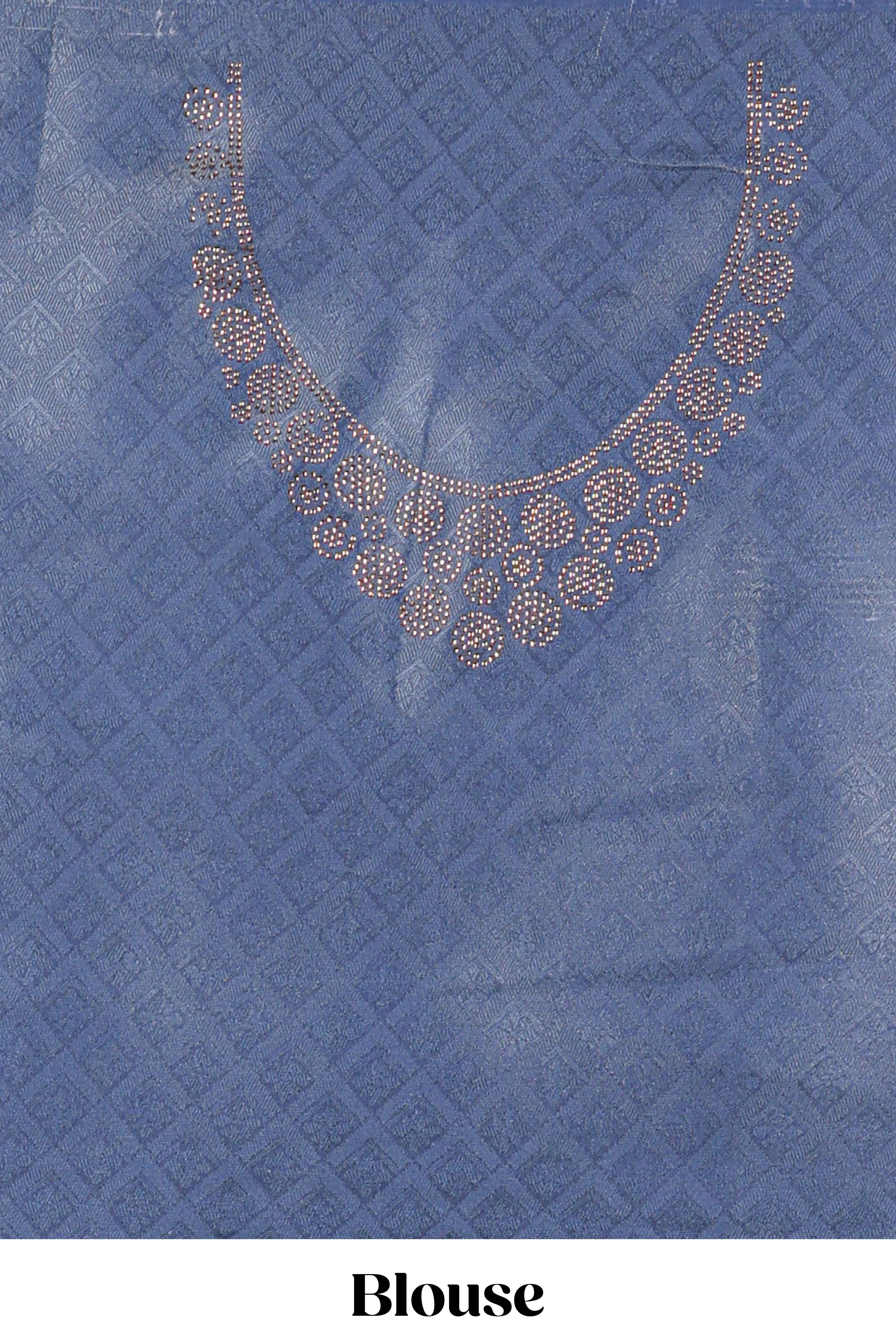 Ocean blue colour eleganttissue lehenga featuring intricate thread weaving details with a beautiful contrast border Paired with a brocadeshawl