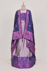 Rich royal purple tissue lehenga featuring intricate thread weaving details with a beautiful contrast border Paired with a brocadeshawl