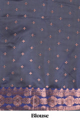 Navy bluelehenga featuring intricate copper thread weaving details with a beautiful contrast border Paired with a brocadeshawl